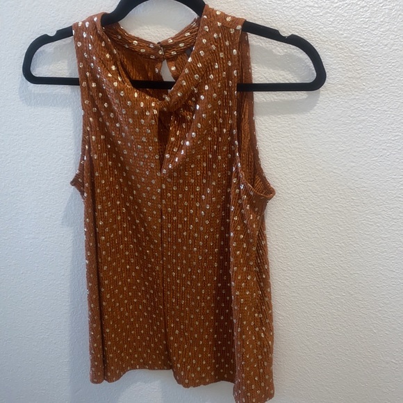 Anthropologie Lennox Gold Polka Dot Halter Top - Picture 2 of 7